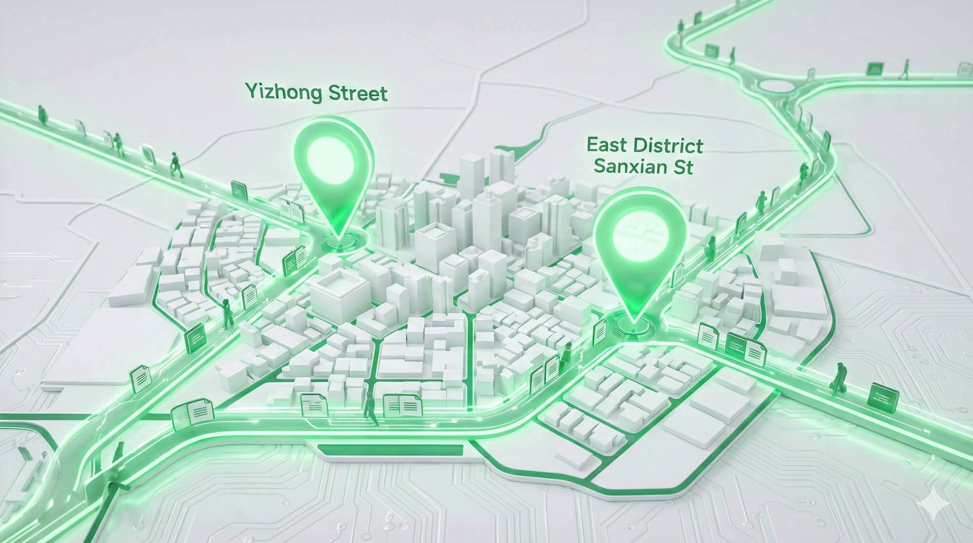 3D地圖顯示台中一中街與東區青蘋果3C門市位置，標示為安全的收購據點。